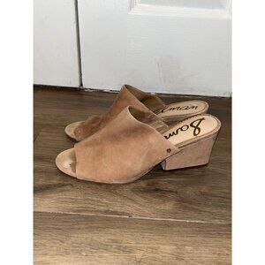 Sam Edelman Beige Open-Toe Slip On Suede Wedge Heeled Mules Women's Size 9